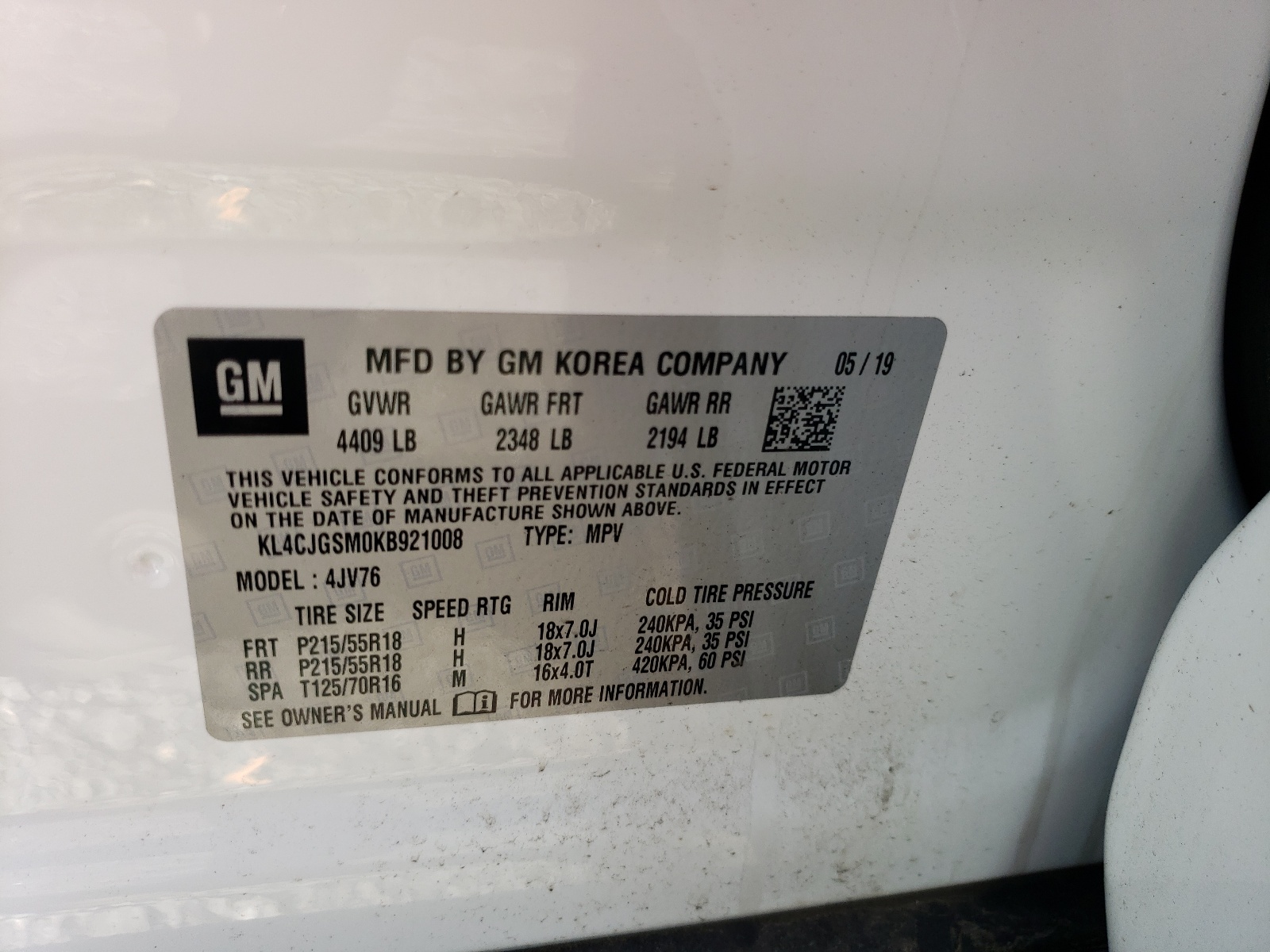 KL4CJGSM0KB921008 2019 Buick Encore Essence