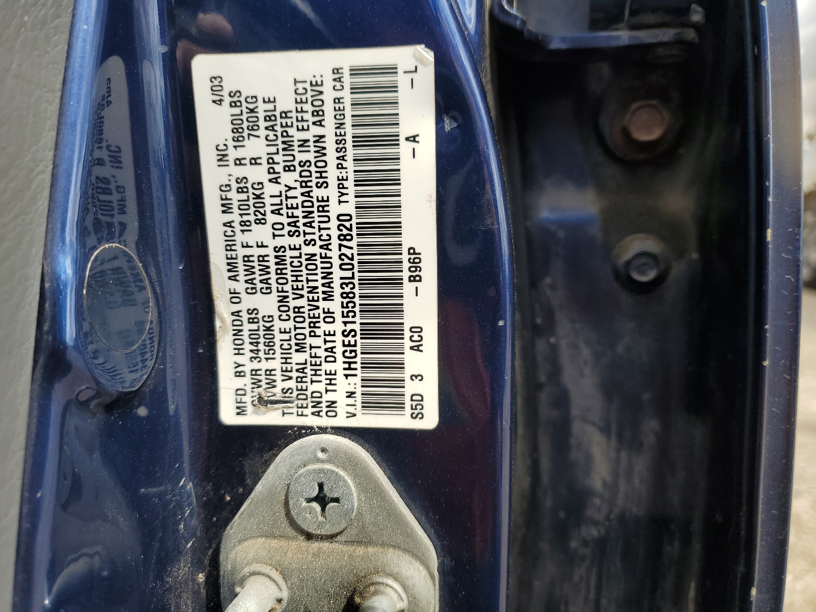 1HGES15583L027820 2003 Honda Civic Lx