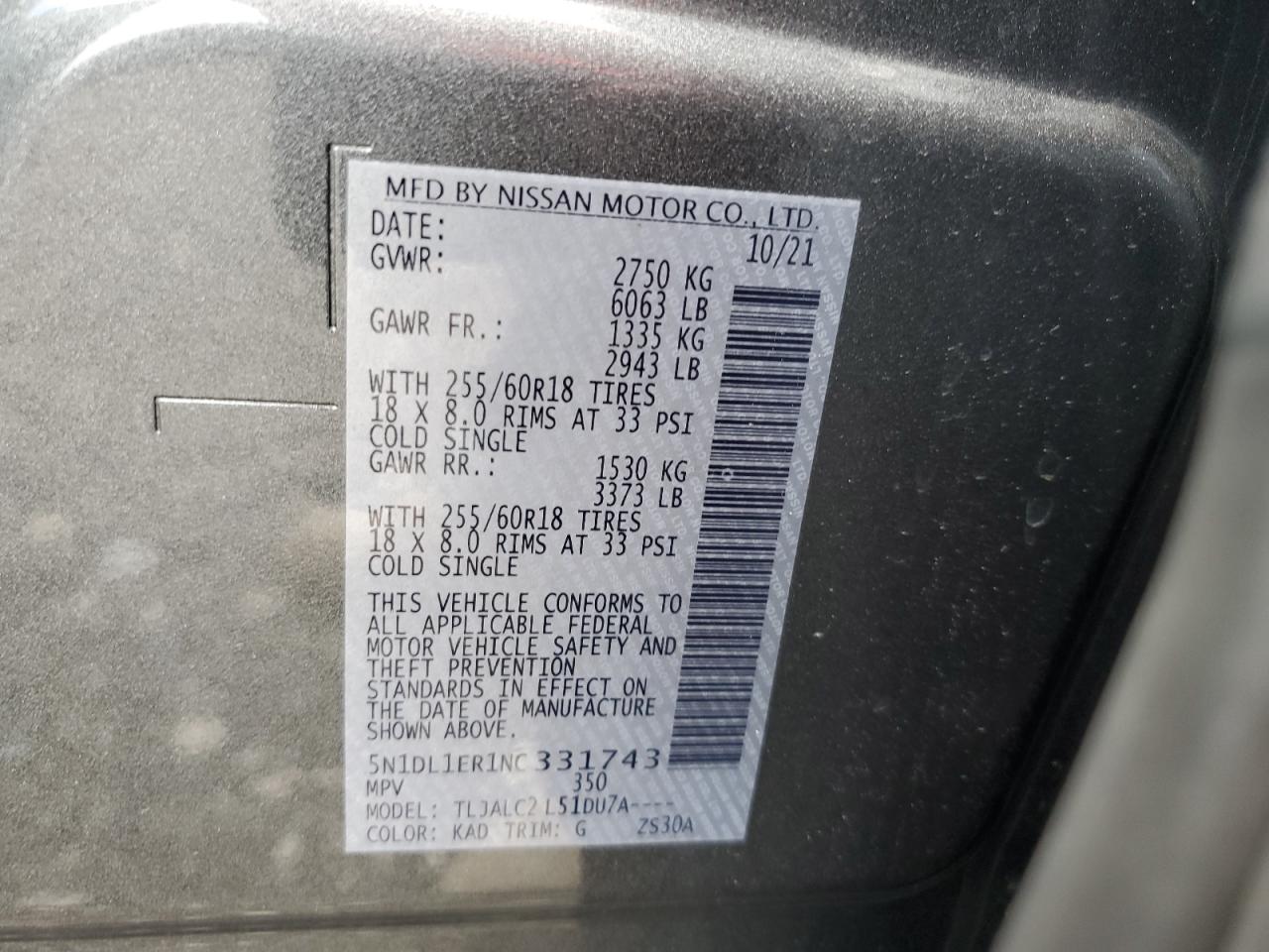 2022 Infiniti Qx60 Pure VIN: 5N1DL1ER1NC331743 Lot: 60074674