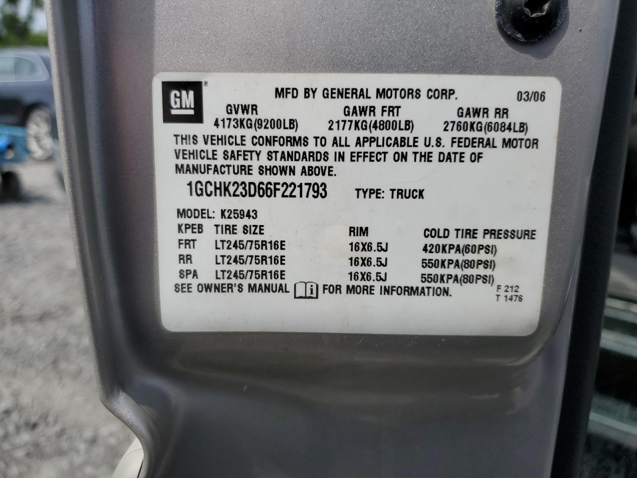 1GCHK23D66F221793 2006 Chevrolet Silverado K2500 Heavy Duty