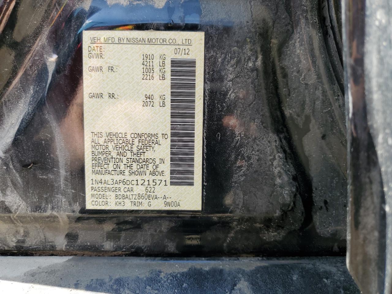 2013 Nissan Altima 2.5 VIN: 1N4AL3AP6DC121571 Lot: 57259494