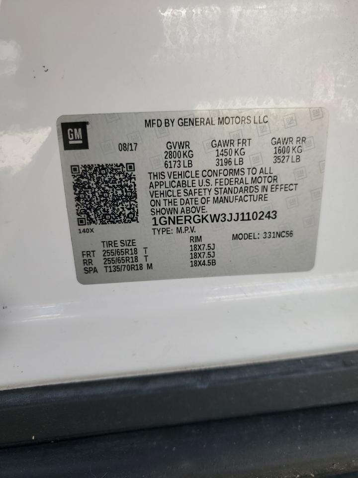 2018 Chevrolet Traverse Lt VIN: 1GNERGKW3JJ110243 Lot: 60860404