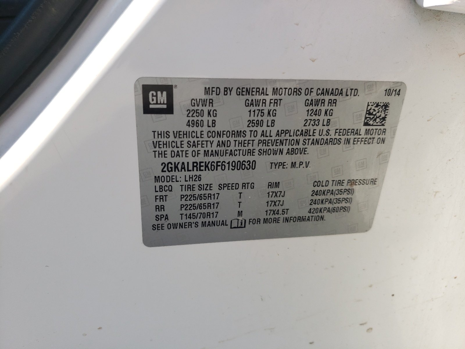 2GKALREK6F6190630 2015 GMC Terrain Sle