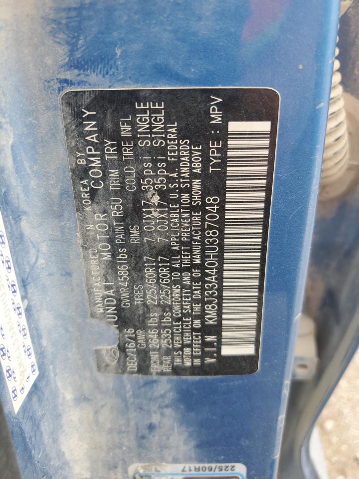 2017 Hyundai Tucson Limited VIN: KM8J33A40HU387048 Lot: 60743354