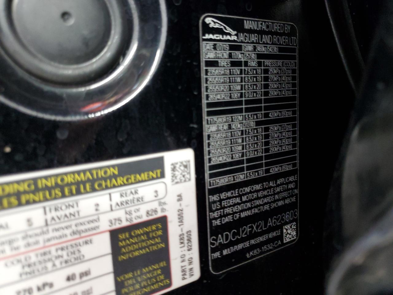 2020 Jaguar F-Pace Premium VIN: SADCJ2FX2LA623603 Lot: 60941654