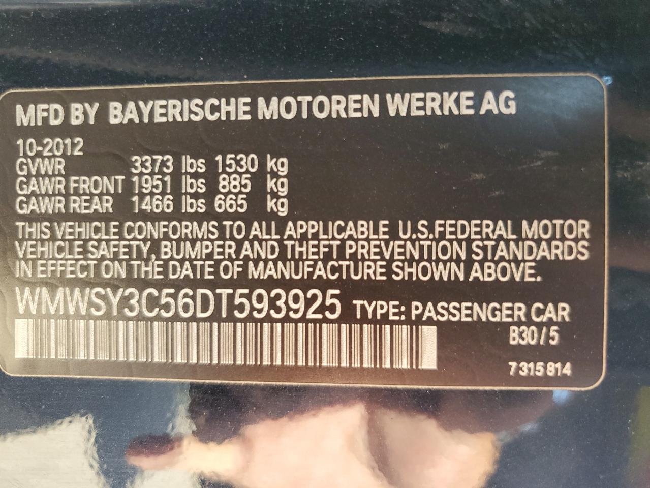 2013 Mini Cooper Roadster S VIN: WMWSY3C56DT593925 Lot: 60521494