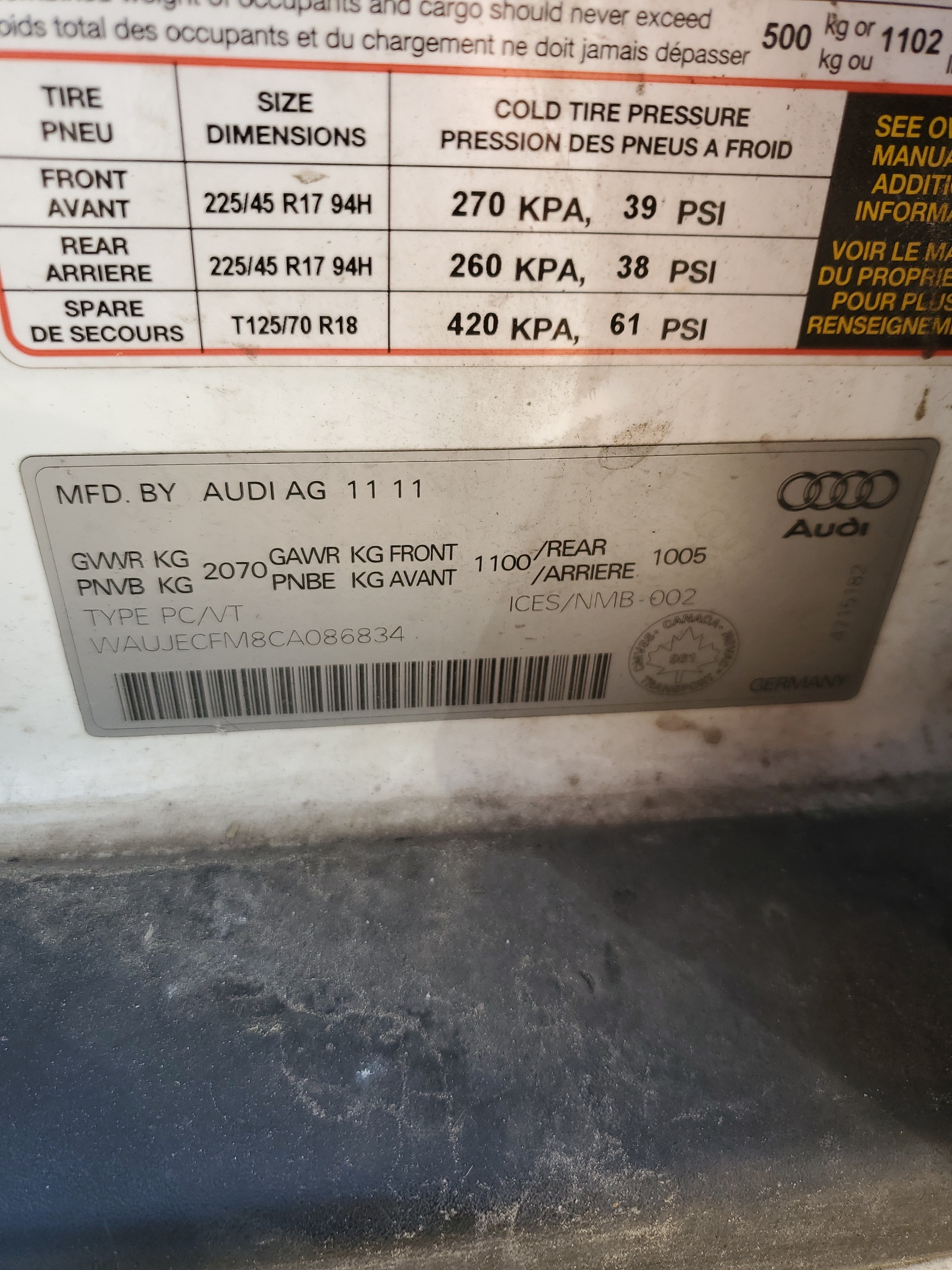 WAUJECFM8CA086834 2012 Audi A3