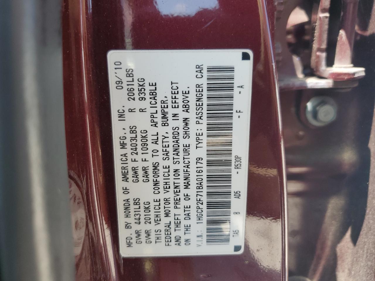 1HGCP2F71BA016179 2011 Honda Accord Ex