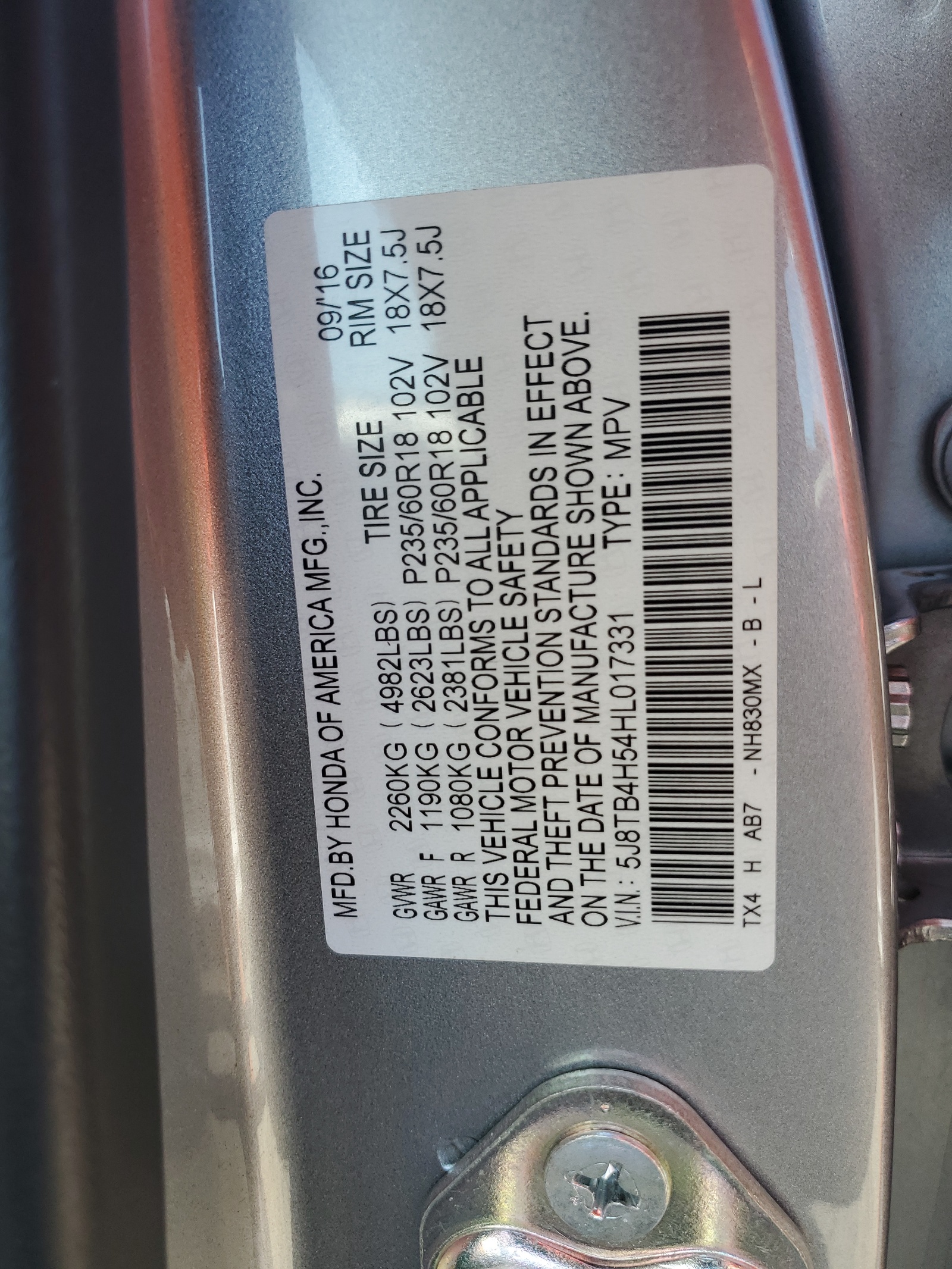 5J8TB4H54HL017331 2017 Acura Rdx Technology