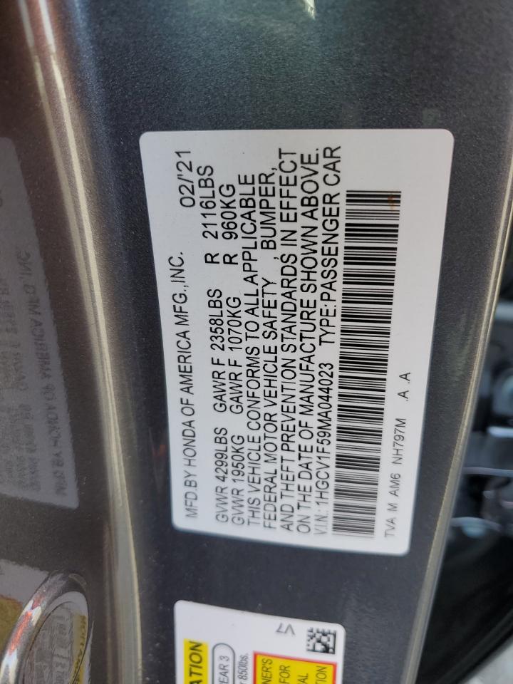 2021 Honda Accord Exl VIN: 1HGCV1F59MA044023 Lot: 59114644