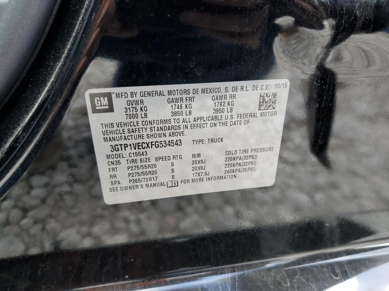 2015 GMC Sierra C1500 Slt VIN: 3GTP1VECXFG534543 Lot: 59046474