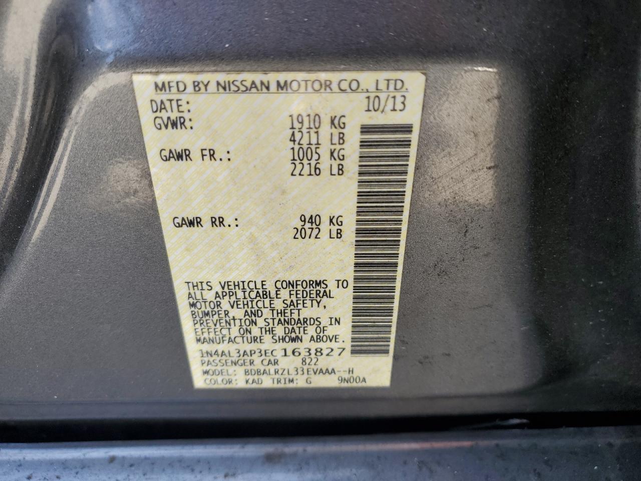 VIN 1N4AL3AP3EC163827 2014 NISSAN ALTIMA no.12