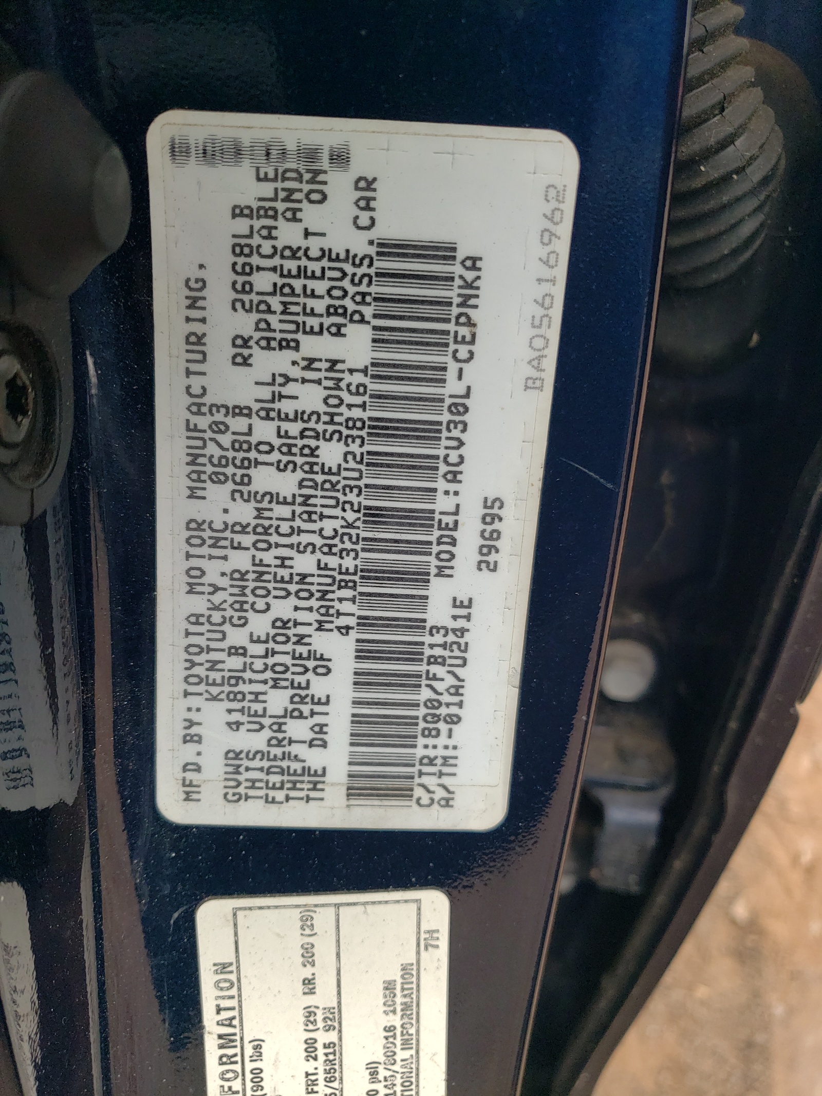 4T1BE32K23U238161 2003 Toyota Camry Le