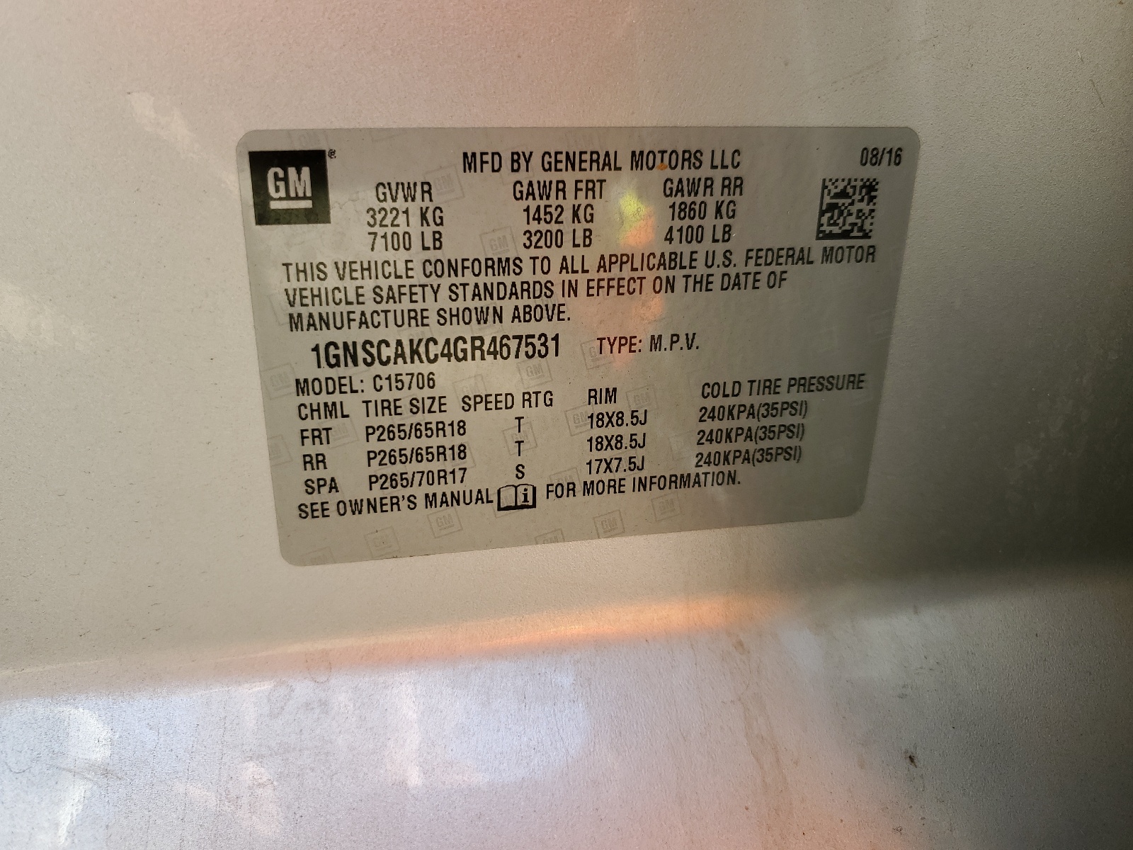 1GNSCAKC4GR467531 2016 Chevrolet Tahoe C1500 Ls