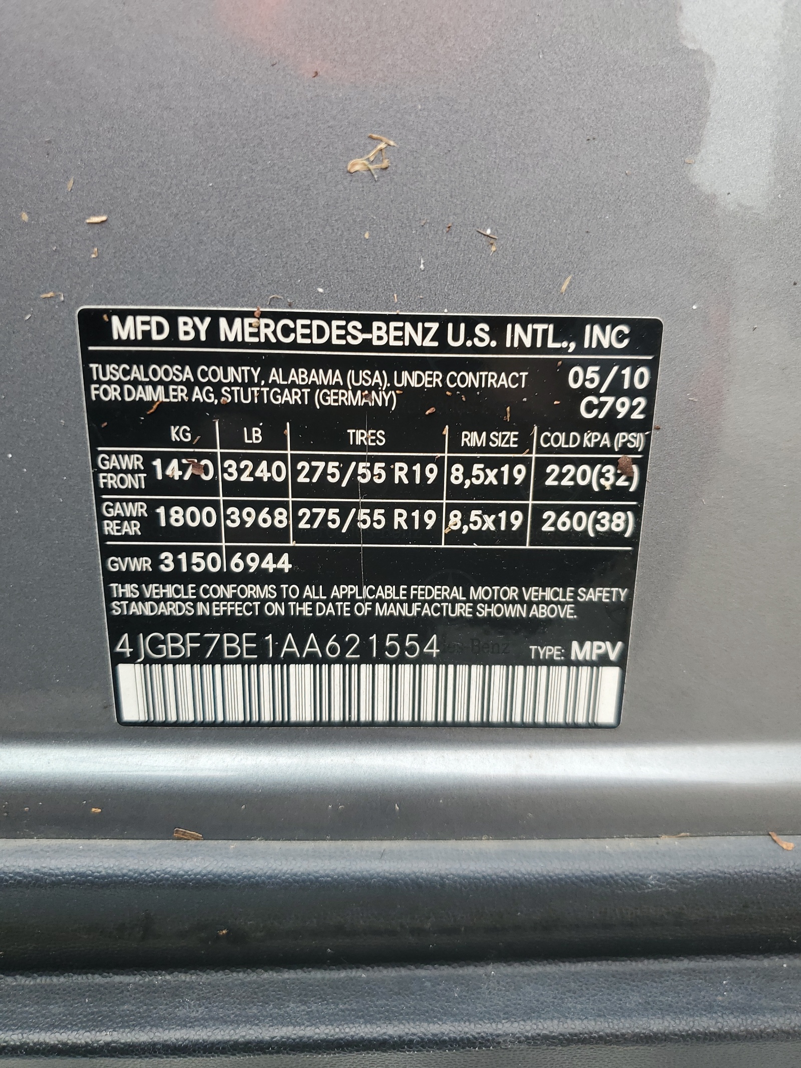 4JGBF7BE1AA621554 2010 Mercedes-Benz Gl 450 4Matic