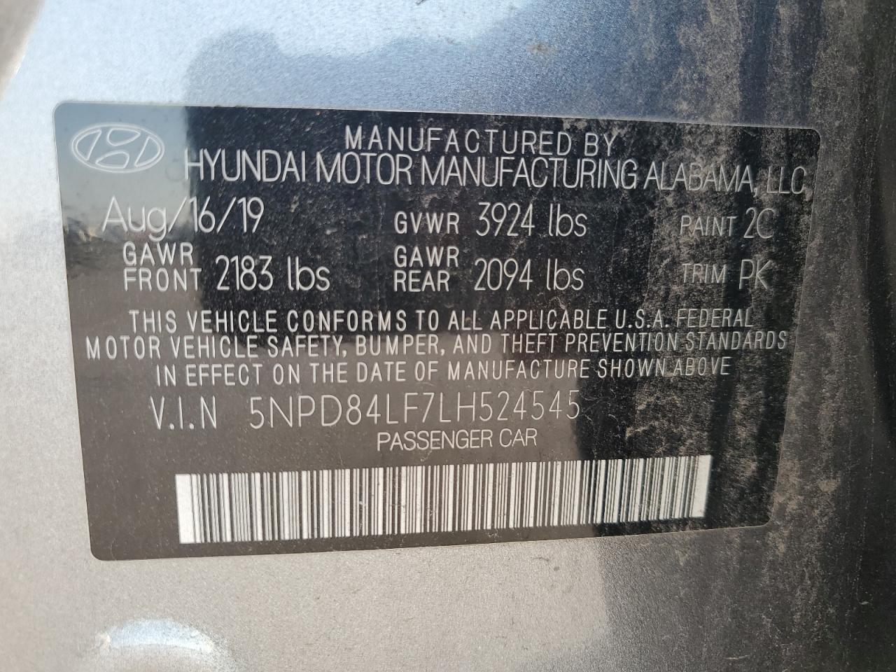 2020 Hyundai Elantra Sel VIN: 5NPD84LF7LH524545 Lot: 58845114