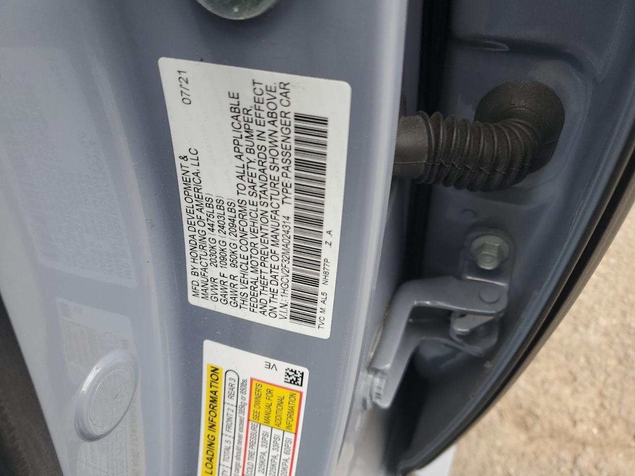 2021 Honda Accord Sport VIN: 1HGCV2F32MA024314 Lot: 59239374