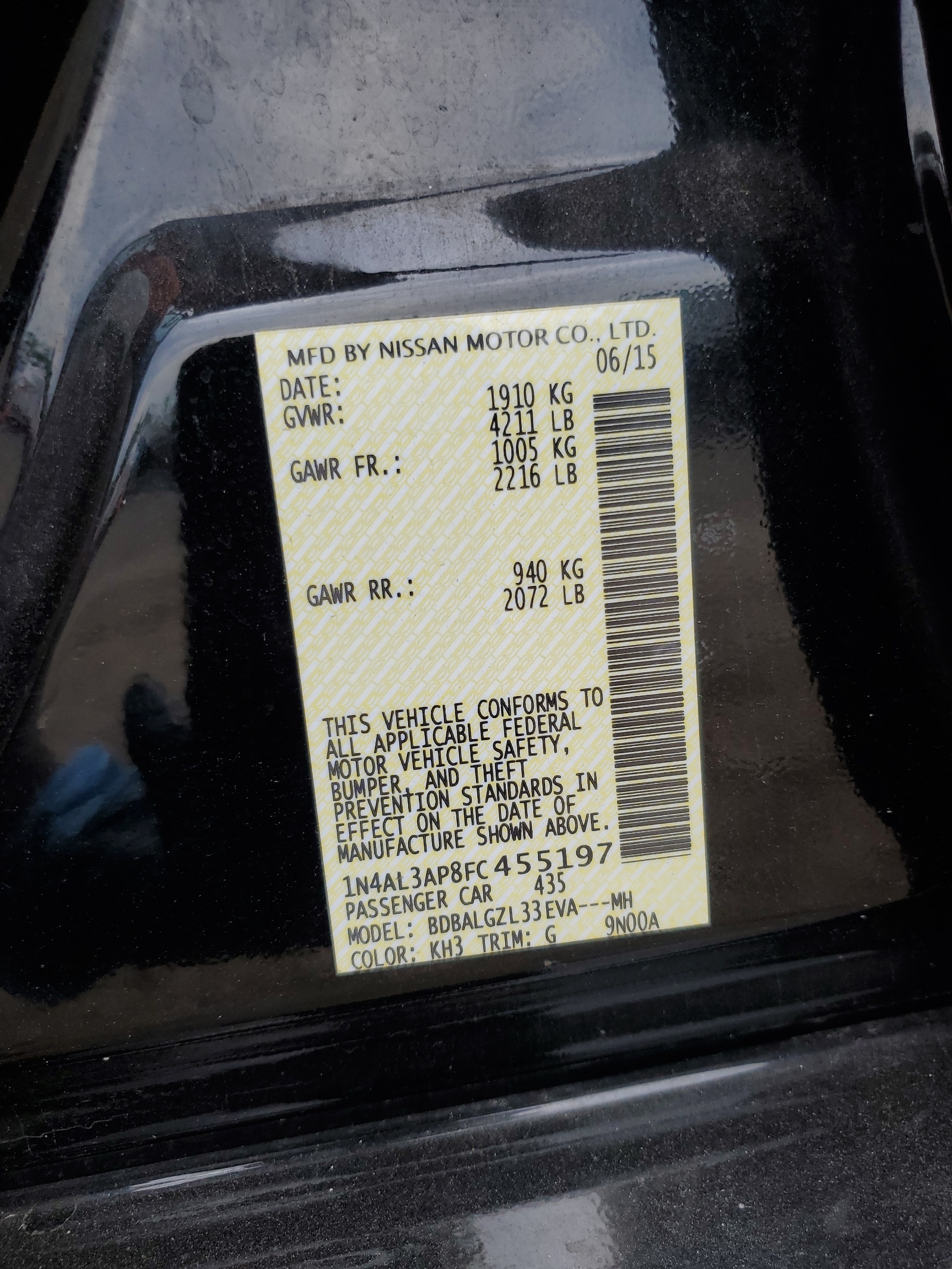 2015 Nissan Altima 2.5 vin: 1N4AL3AP8FC455197