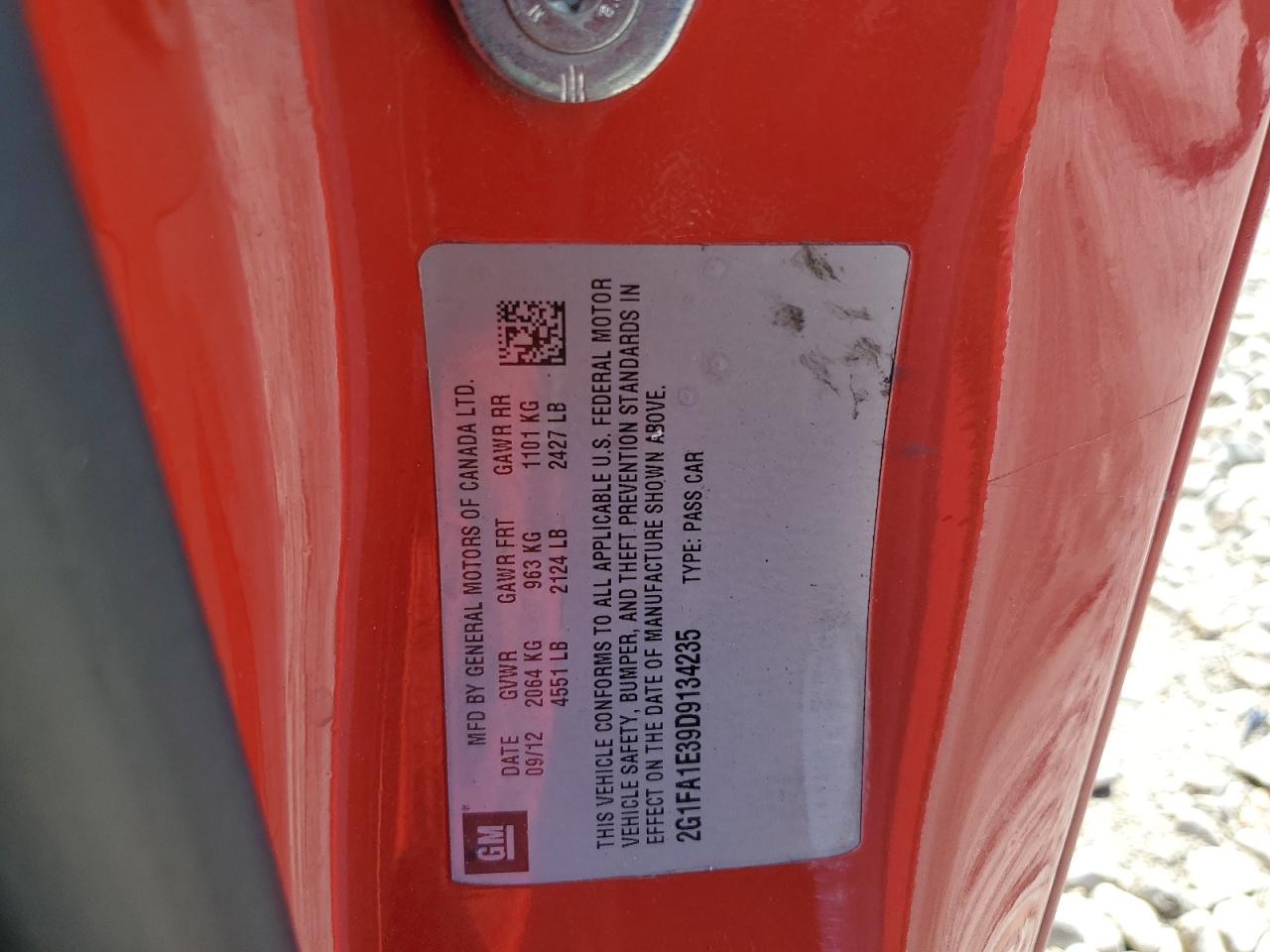 2013 Chevrolet Camaro Ls VIN: 2G1FA1E39D9134235 Lot: 60210594