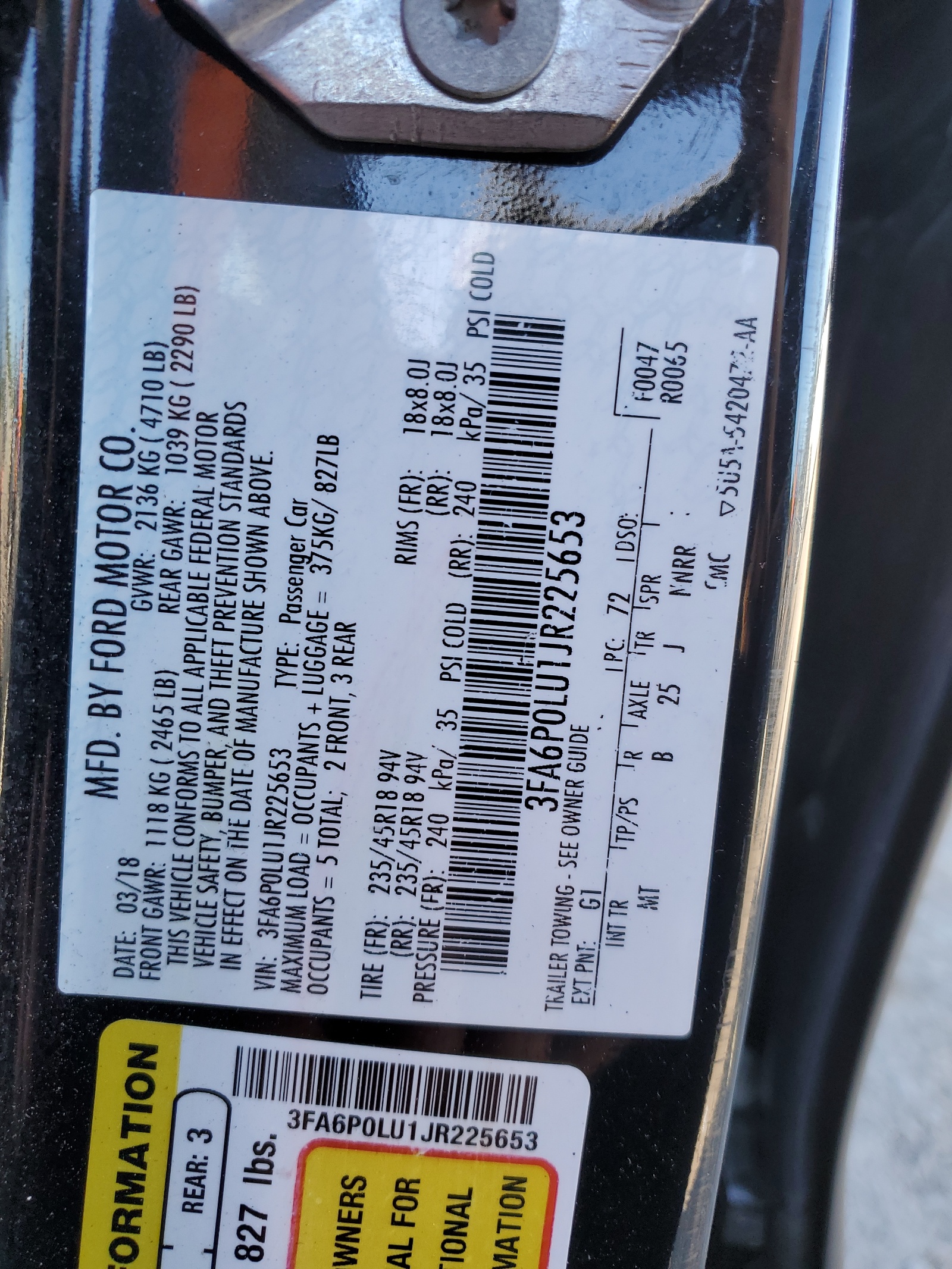 3FA6P0LU1JR225653 2018 Ford Fusion Se Hybrid