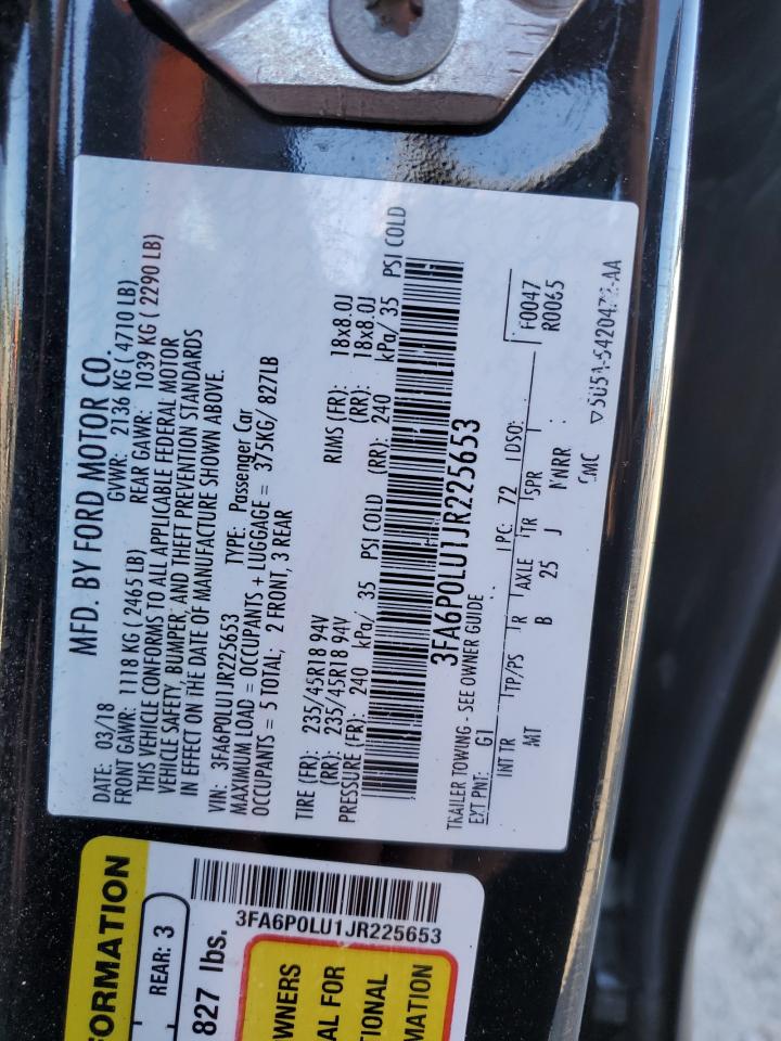 2018 Ford Fusion Se Hybrid VIN: 3FA6P0LU1JR225653 Lot: 58219014