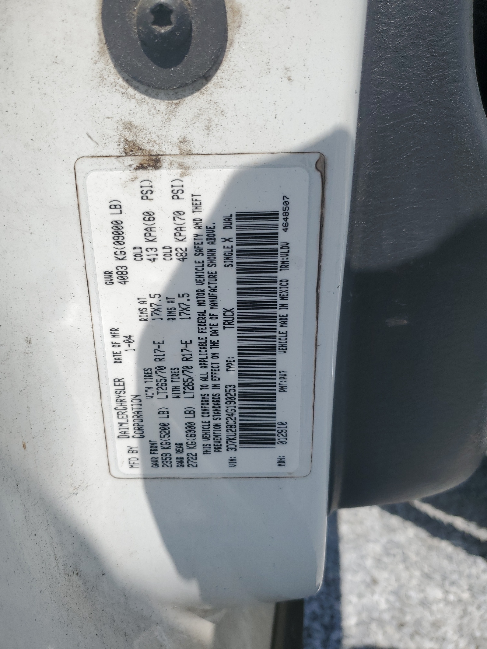 3D7KU28C24G190253 2004 Dodge Ram 2500 St