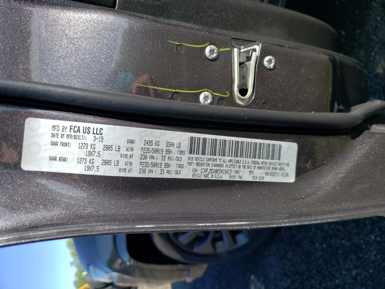 2019 Jeep Cherokee Limited VIN: 1C4PJMDX8KD415413 Lot: 61009764