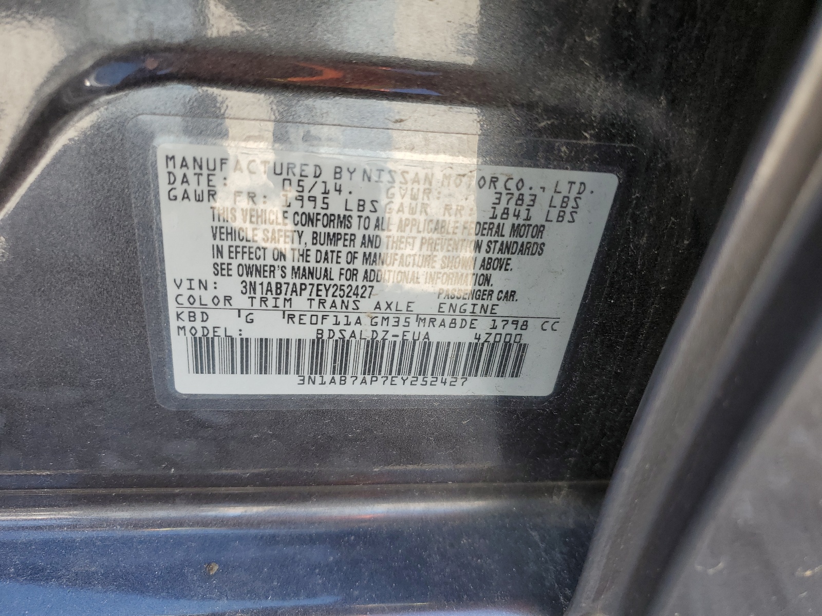 3N1AB7AP7EY252427 2014 Nissan Sentra S