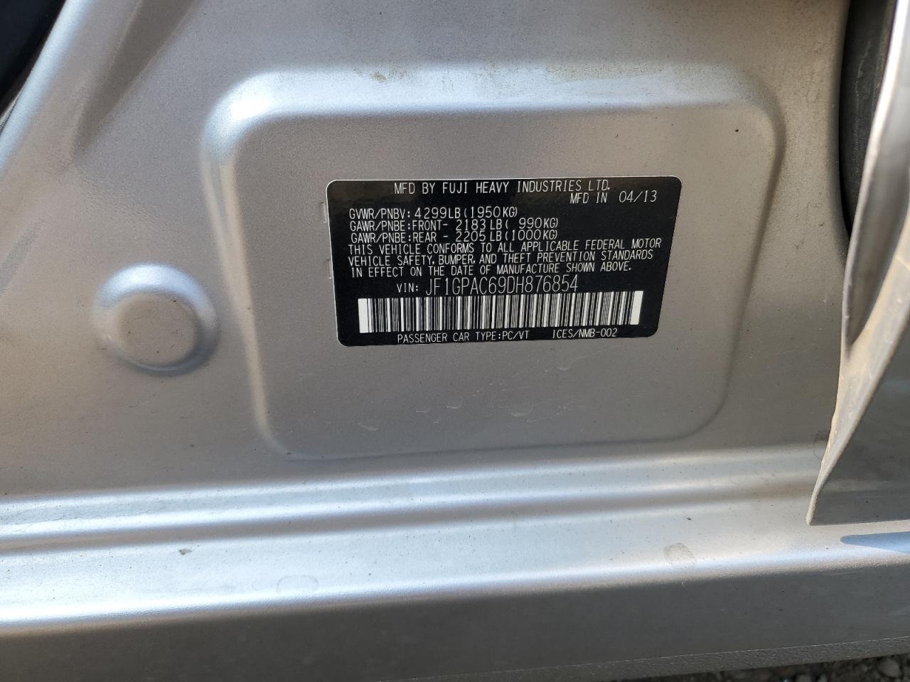 2013 Subaru Impreza Premium VIN: JF1GPAC69DH876854 Lot: 60038434