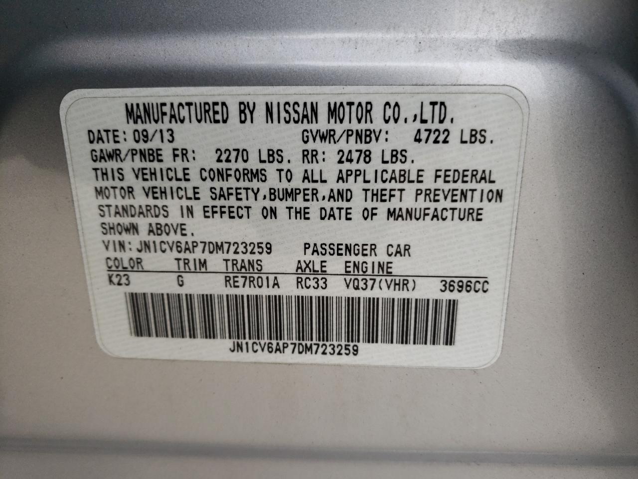 JN1CV6AP7DM723259 2013 Infiniti G37 Base