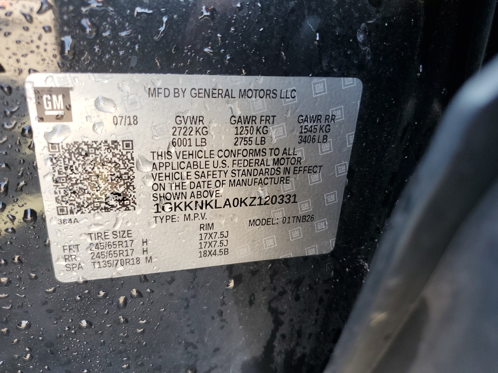 1GKKNKLA0KZ120331 2019 GMC Acadia Sle