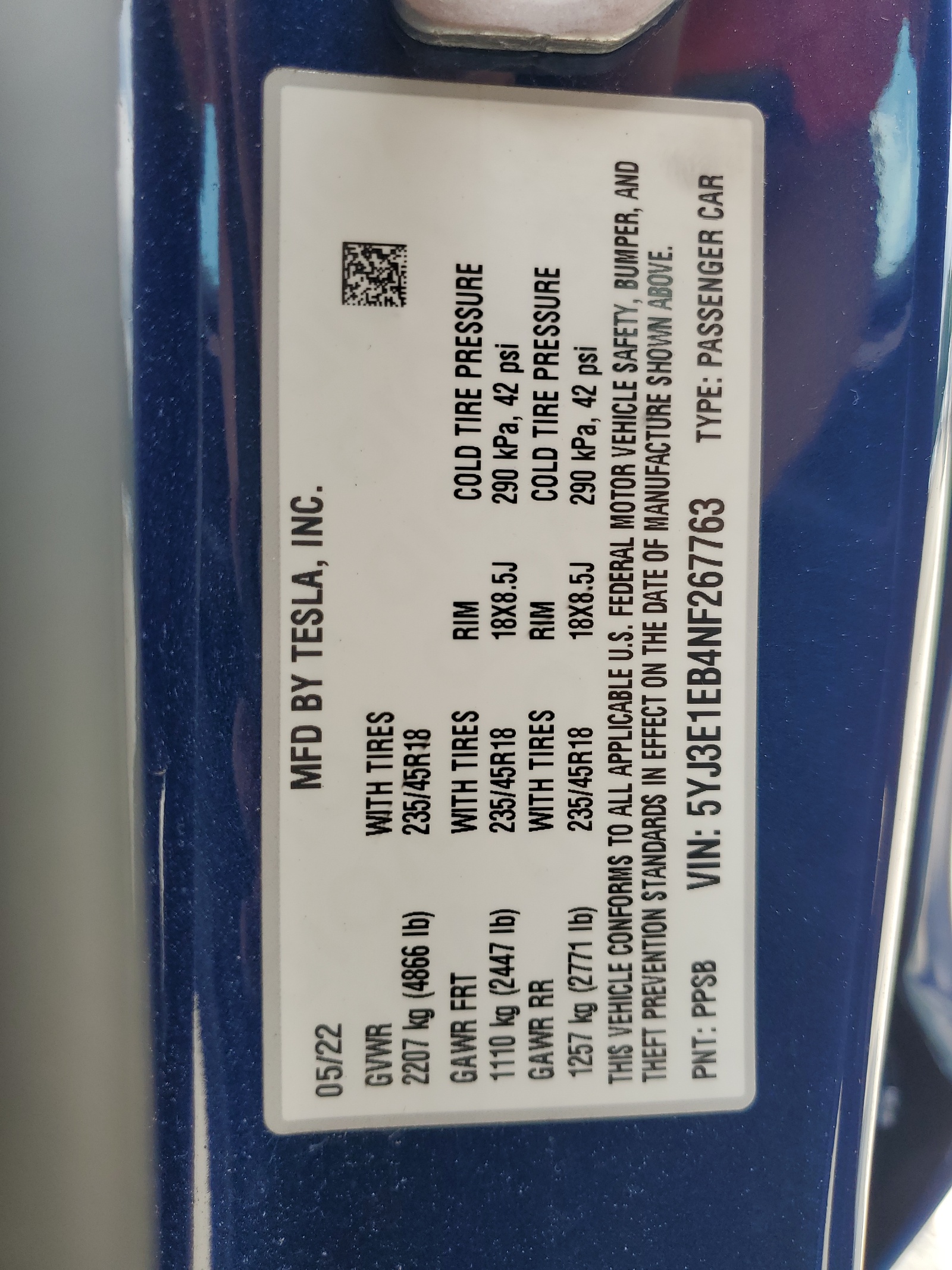 5YJ3E1EB4NF267763 2022 Tesla Model 3