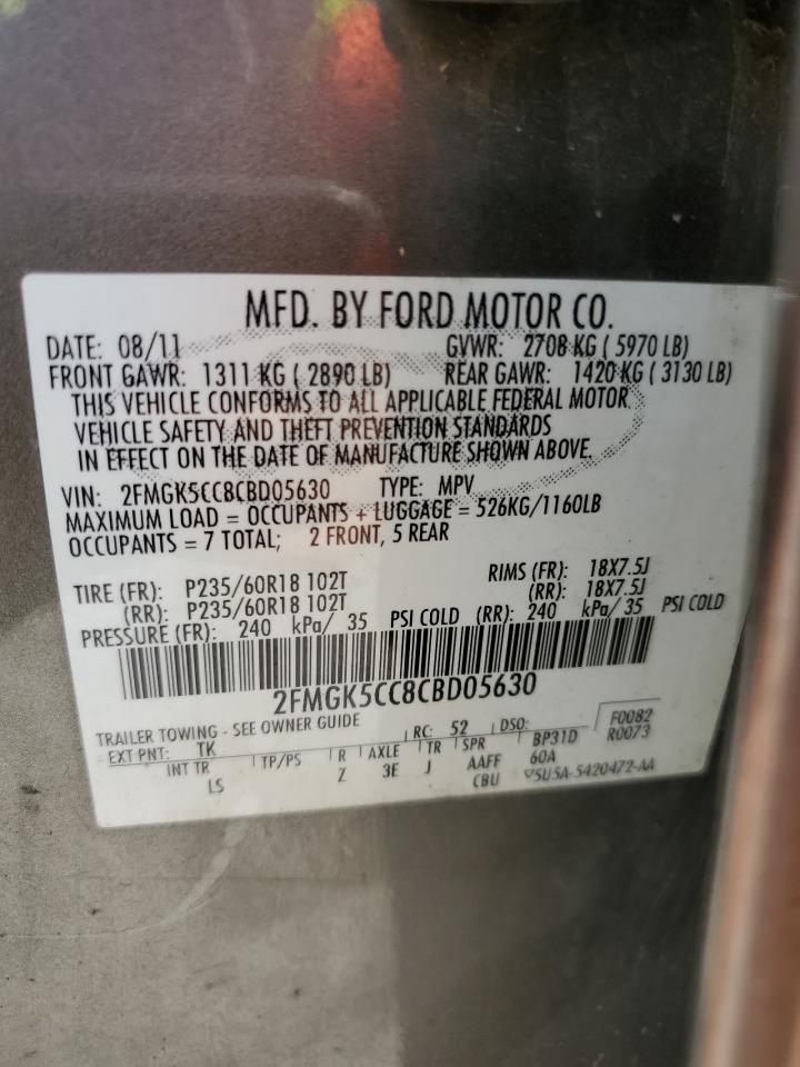 2012 Ford Flex Sel VIN: 2FMGK5CC8CBD05630 Lot: 58521794