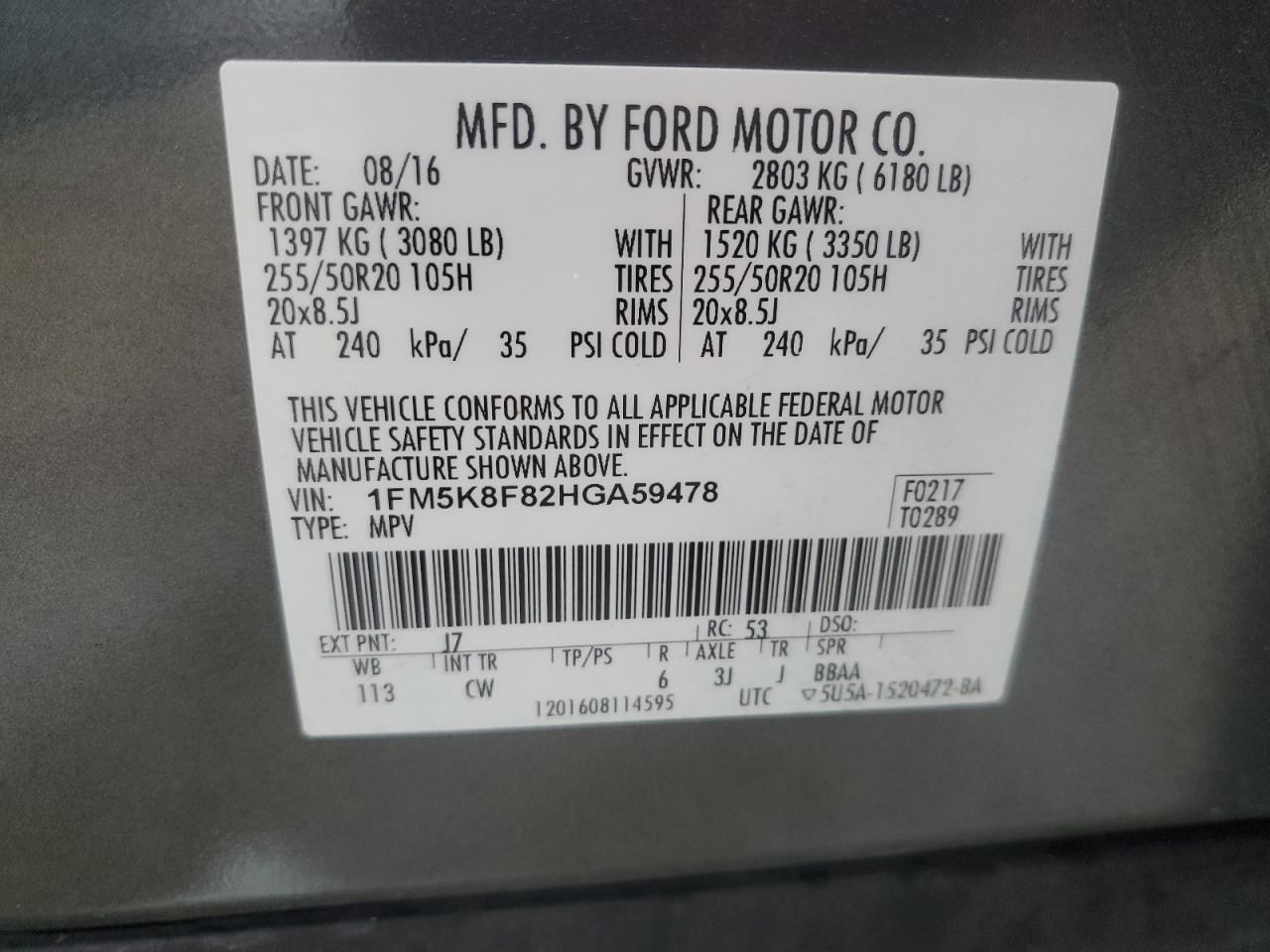 1FM5K8F82HGA59478 2017 Ford Explorer Limited