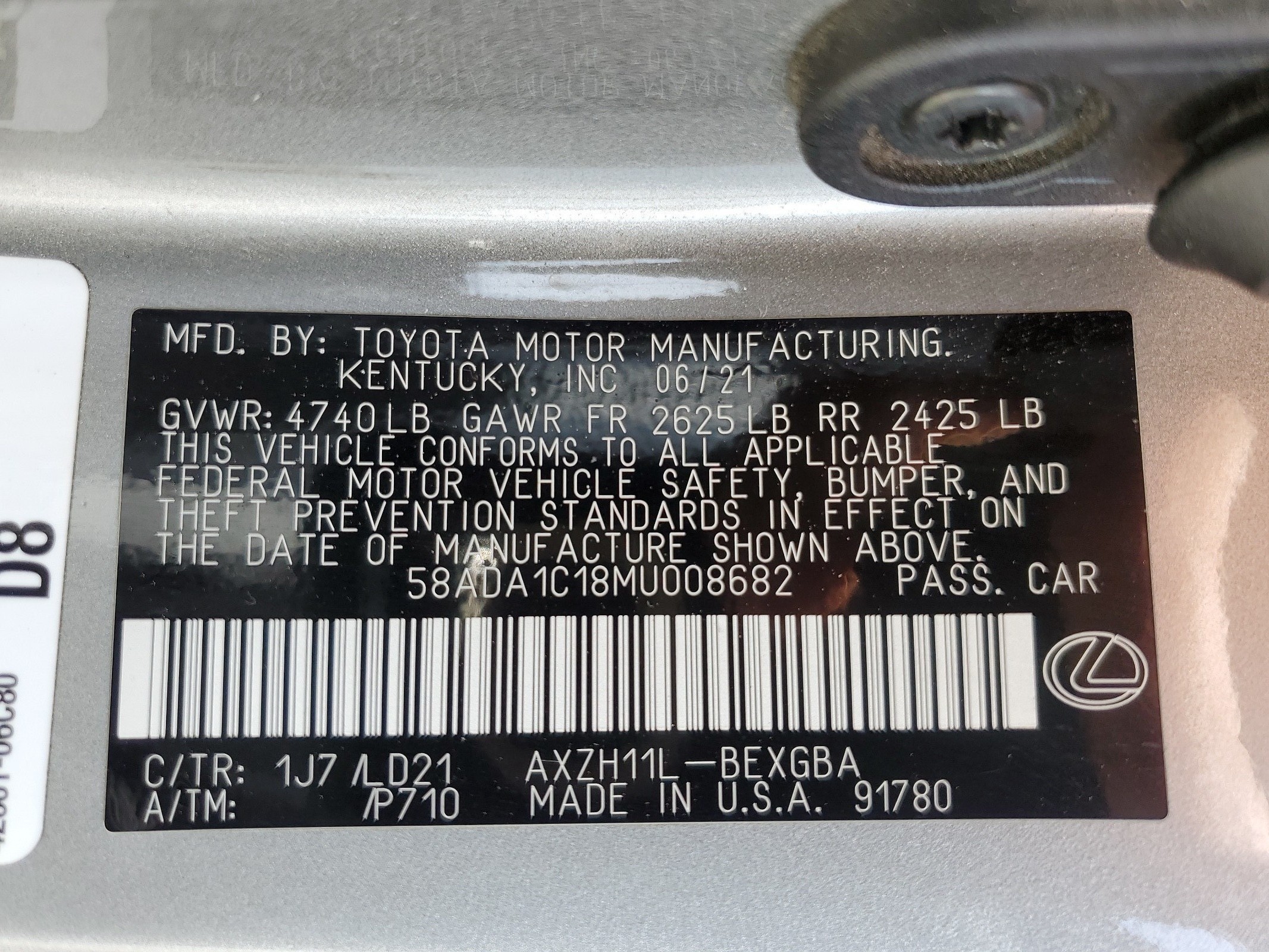 58ADA1C18MU008682 2021 Lexus Es 300H