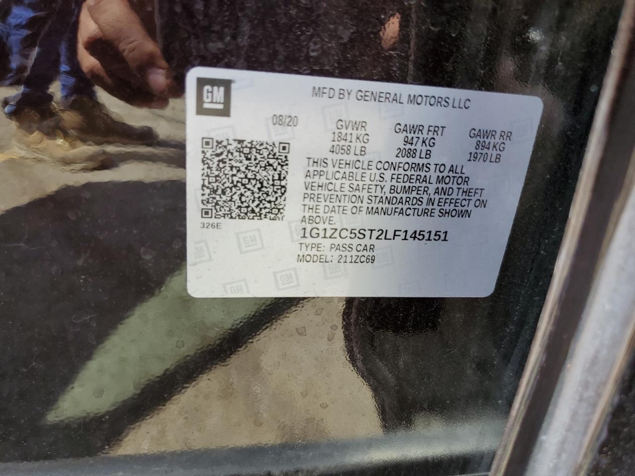 2020 Chevrolet Malibu Ls VIN: 1G1ZC5ST2LF145151 Lot: 61062314