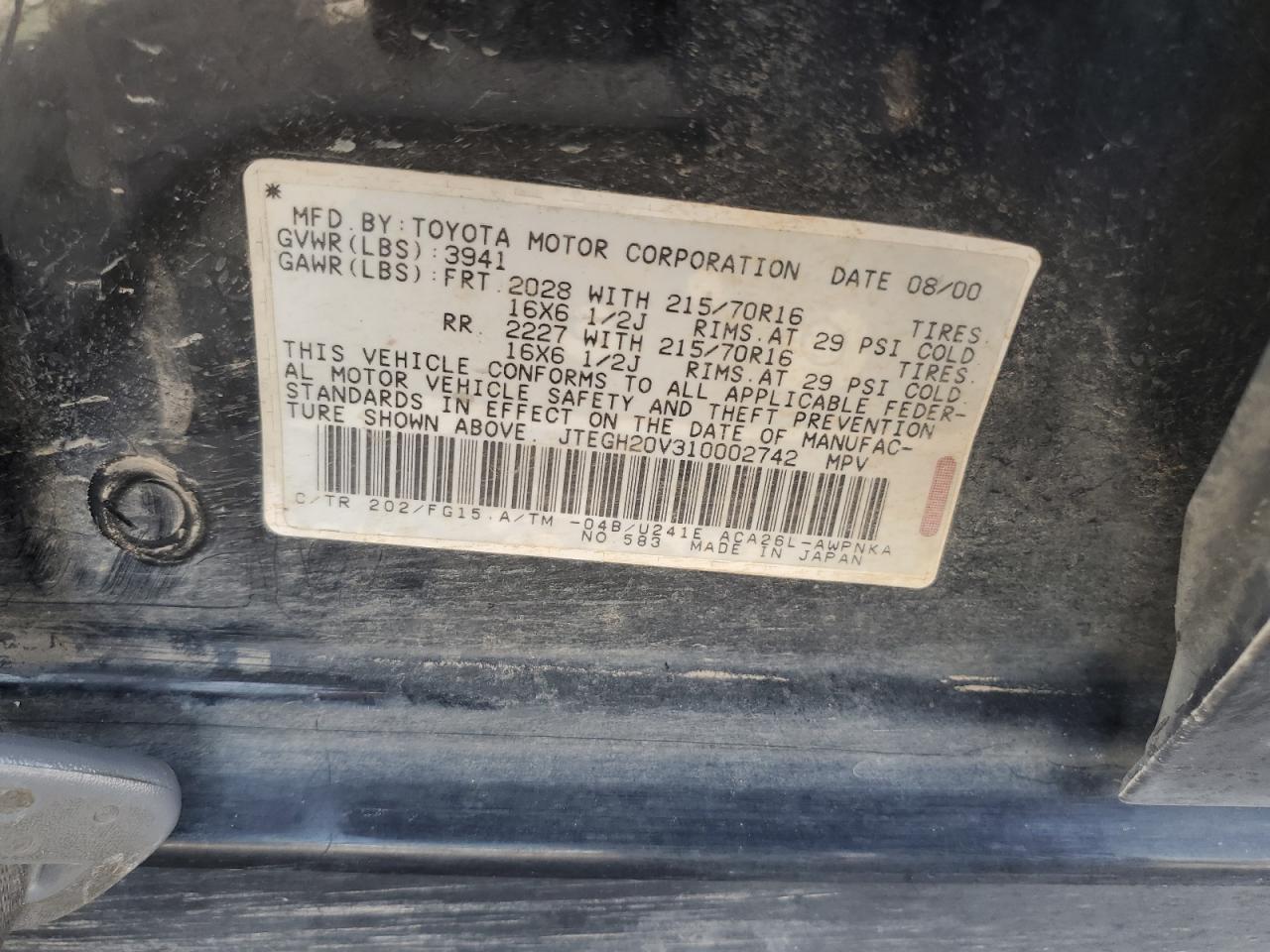 JTEGH20V310002742 2001 Toyota Rav4