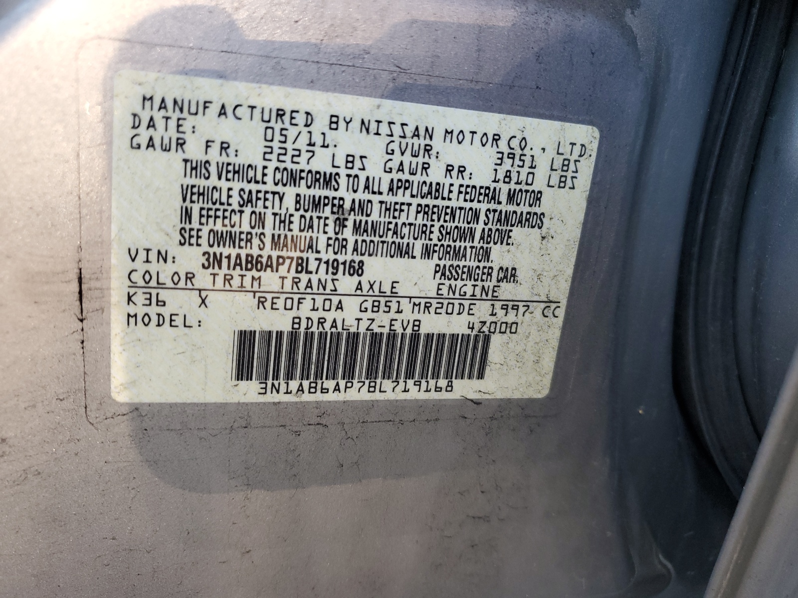 3N1AB6AP7BL719168 2011 Nissan Sentra 2.0