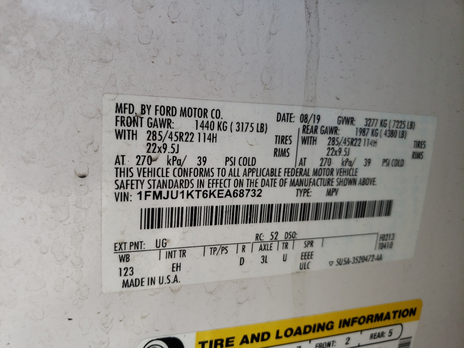 1FMJU1KT6KEA68732 2019 Ford Expedition Limited