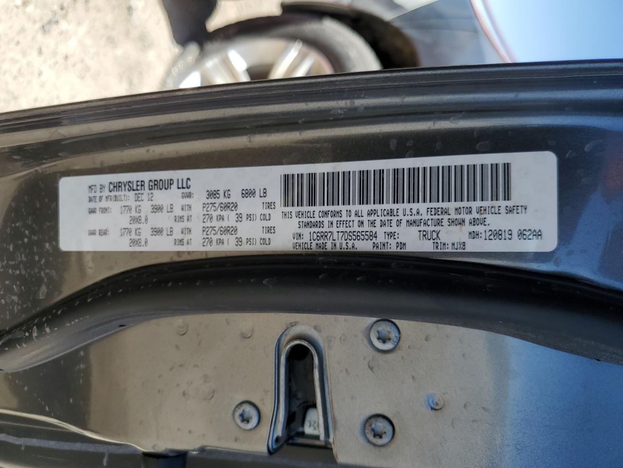 2013 Ram 1500 Slt VIN: 1C6RR7LT7DS565584 Lot: 59176684