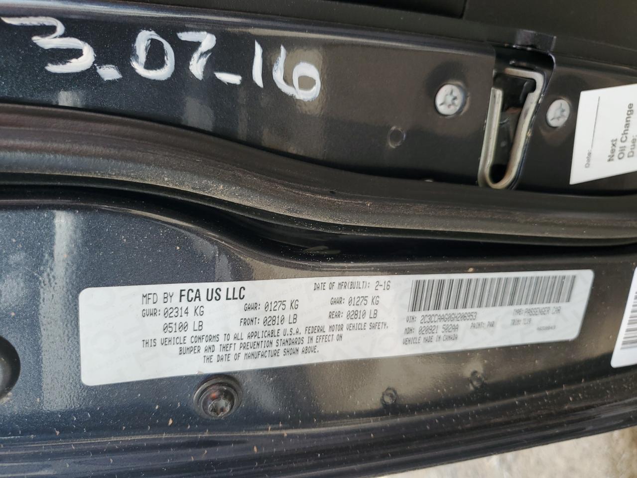 2016 Chrysler 300 Limited VIN: 2C3CCAAG0GH206953 Lot: 60773844