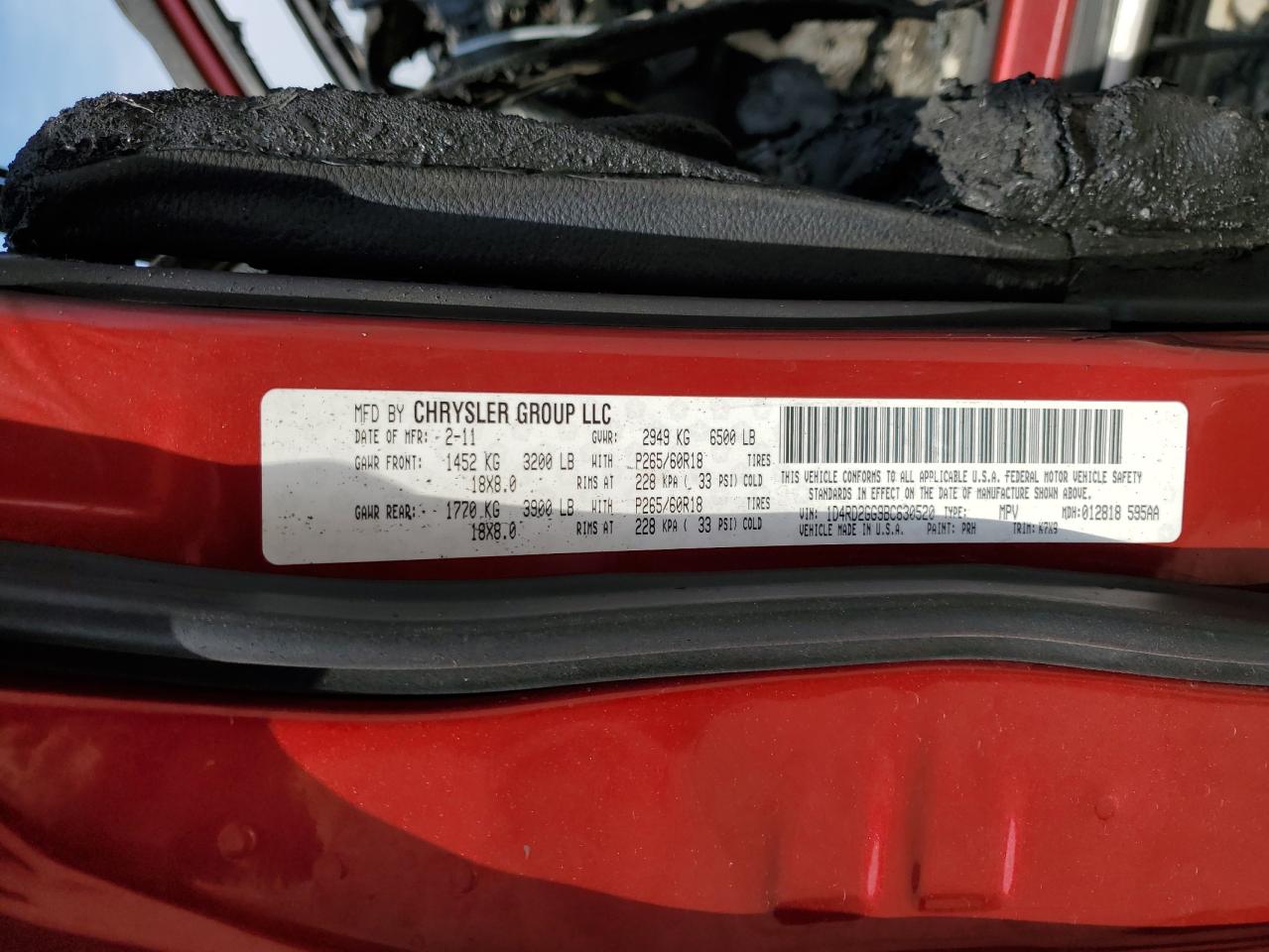 2011 Dodge Durango Express VIN: 1D4RD2GG9BC630520 Lot: 59729794