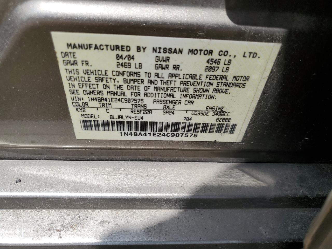 1N4BA41E24C907575 2004 Nissan Maxima Se