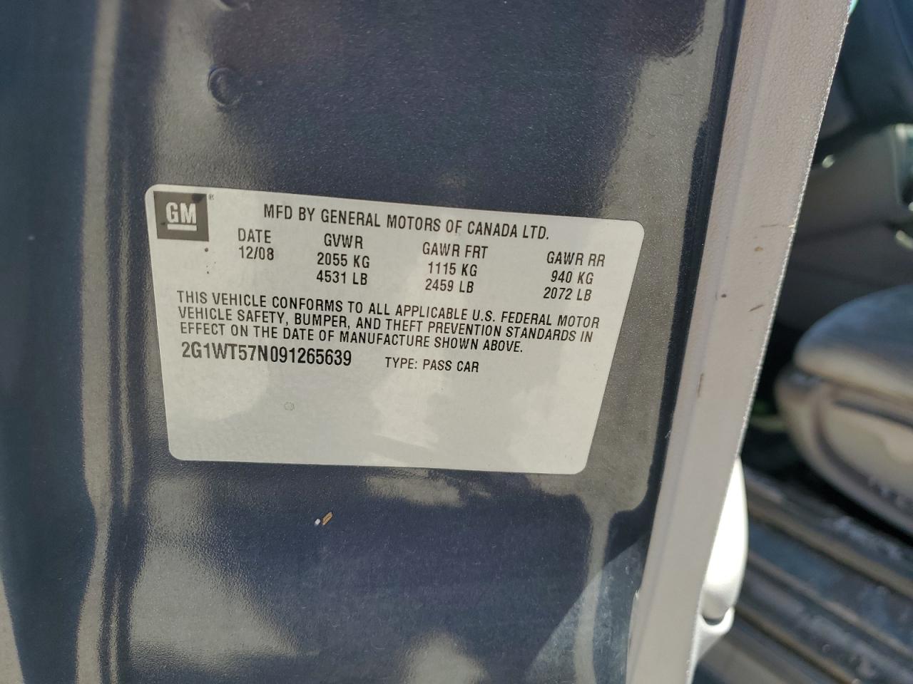 2009 Chevrolet Impala 1Lt VIN: 2G1WT57N091265639 Lot: 61201854