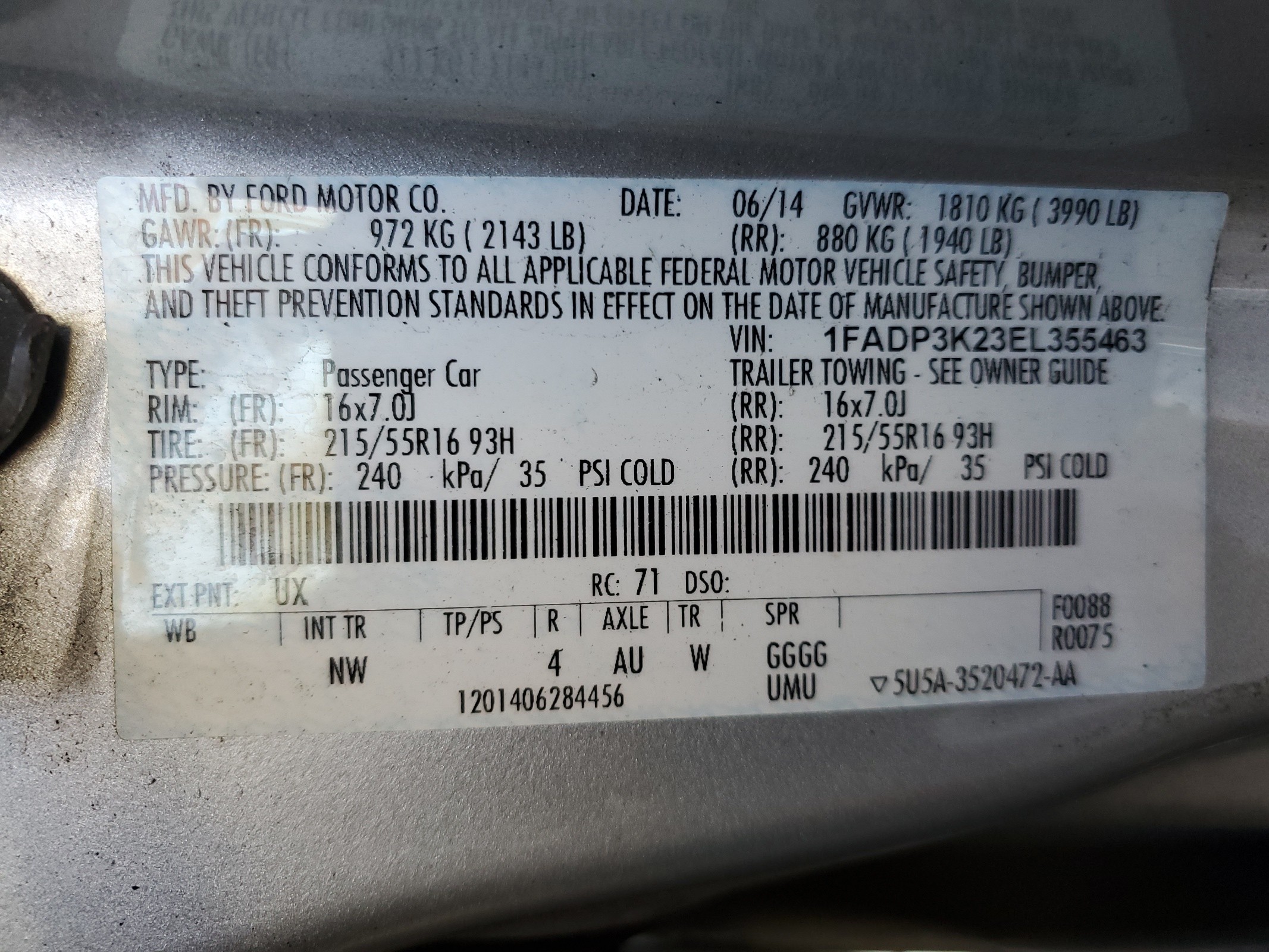 1FADP3K23EL355463 2014 Ford Focus Se