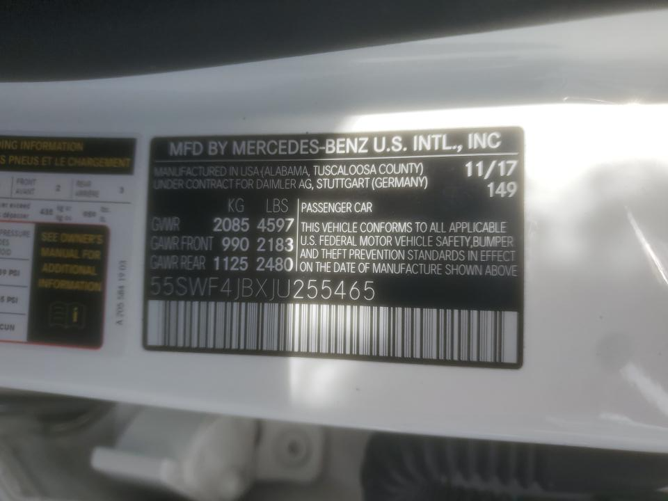 55SWF4JBXJU255465 2018 Mercedes-Benz C 300