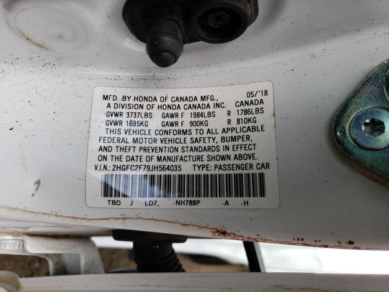 2018 Honda Civic Ex VIN: 2HGFC2F79JH564035 Lot: 58819614