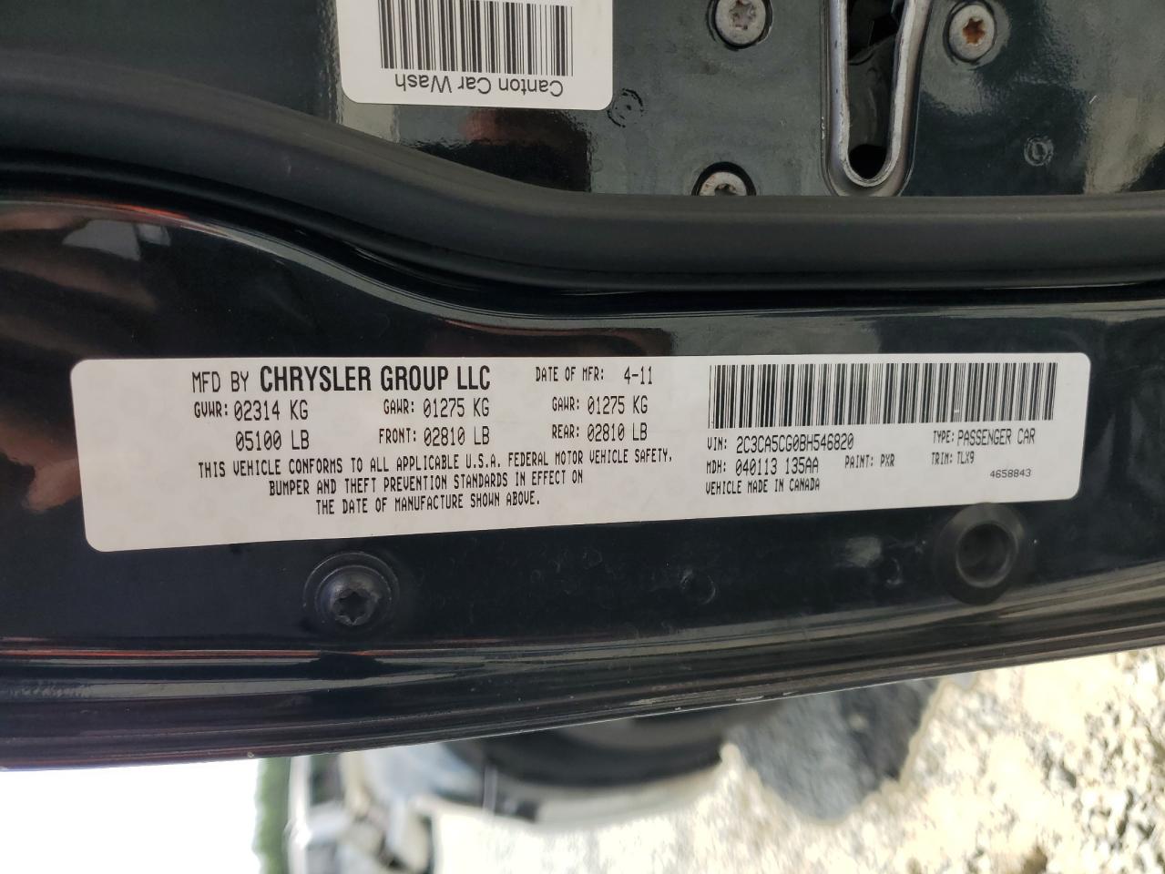 2011 Chrysler 300 Limited VIN: 2C3CA5CG0BH546820 Lot: 59734424