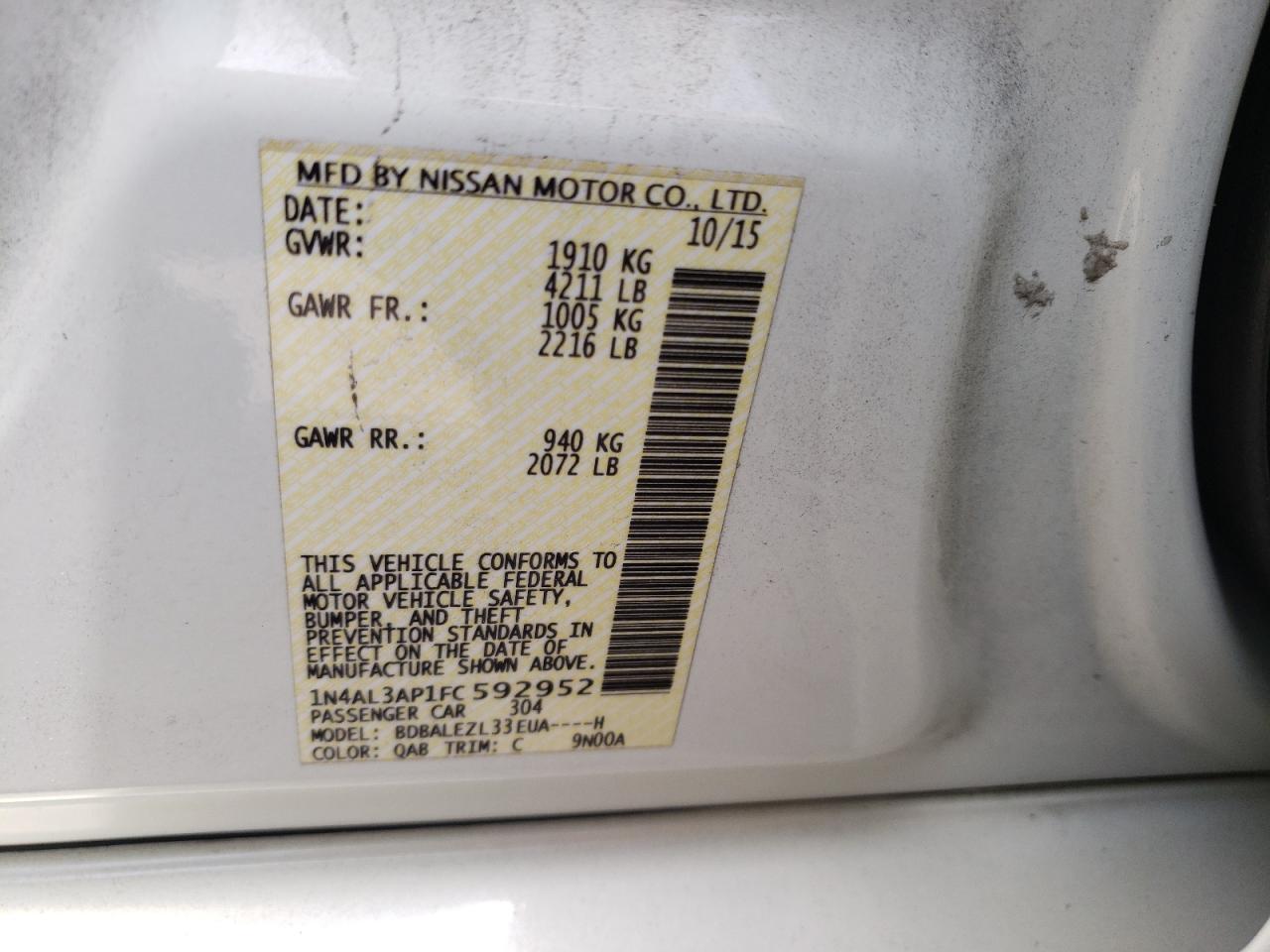 1N4AL3AP1FC592952 2015 Nissan Altima 2.5