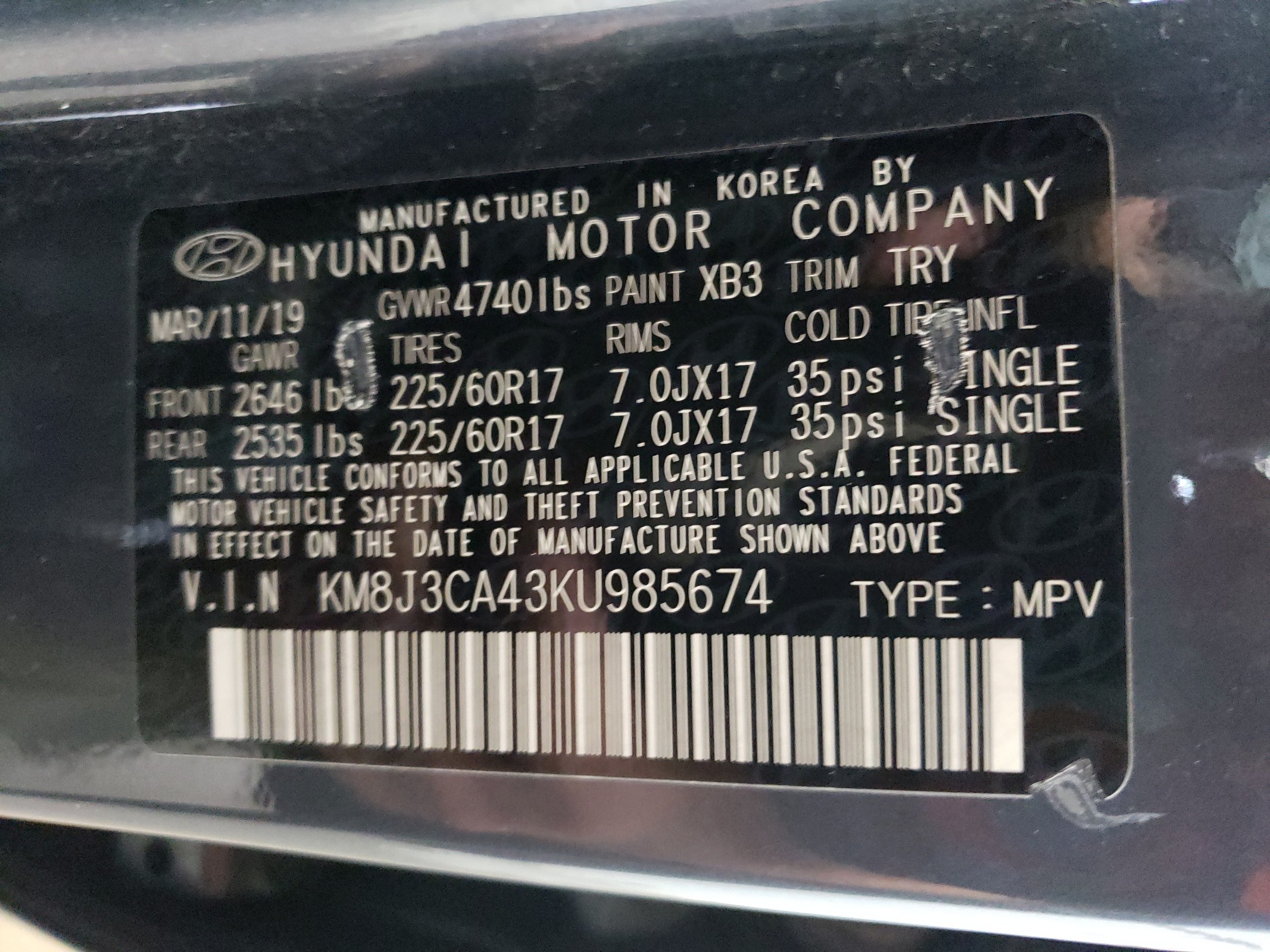 KM8J3CA43KU985674 2019 Hyundai Tucson Limited